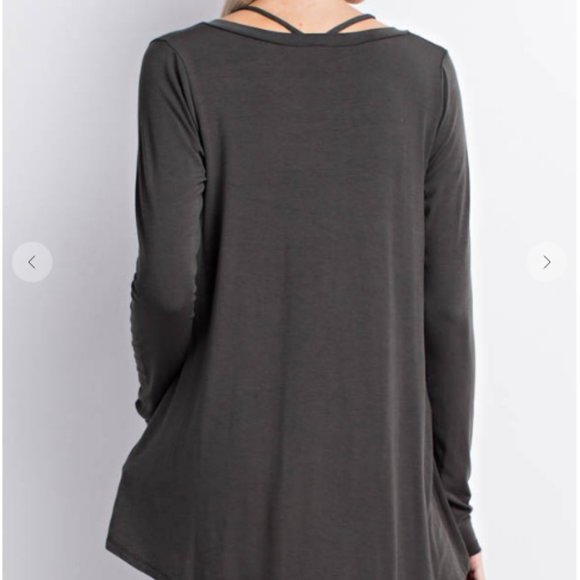 Olive Green Bamboo V Neck Long Sleeve Top - Picture 5 of 6
